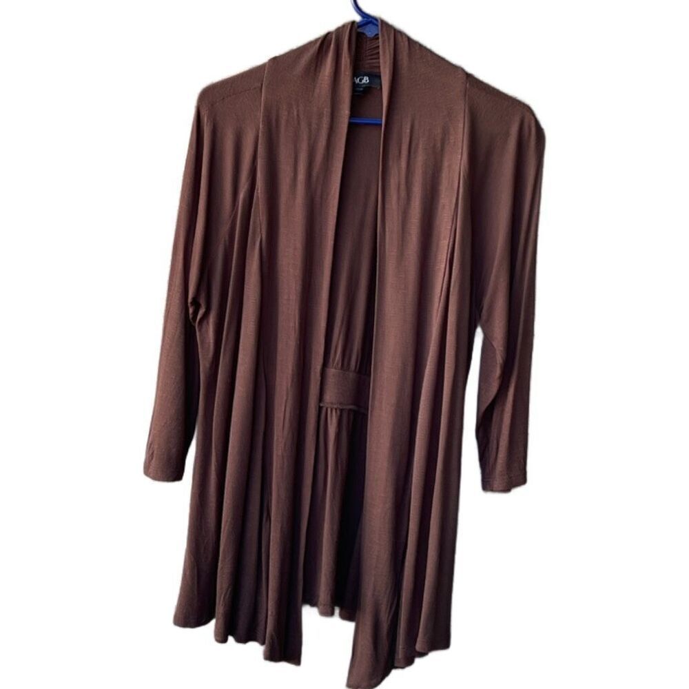 AGB brown open cardigan size Large poly spandex blend